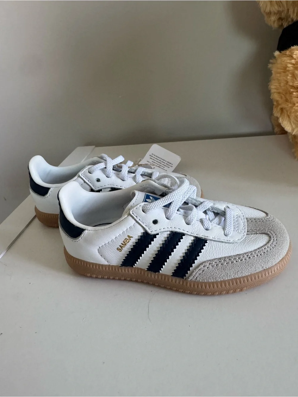 adidas Toddler White and Navy Samba Sneaker